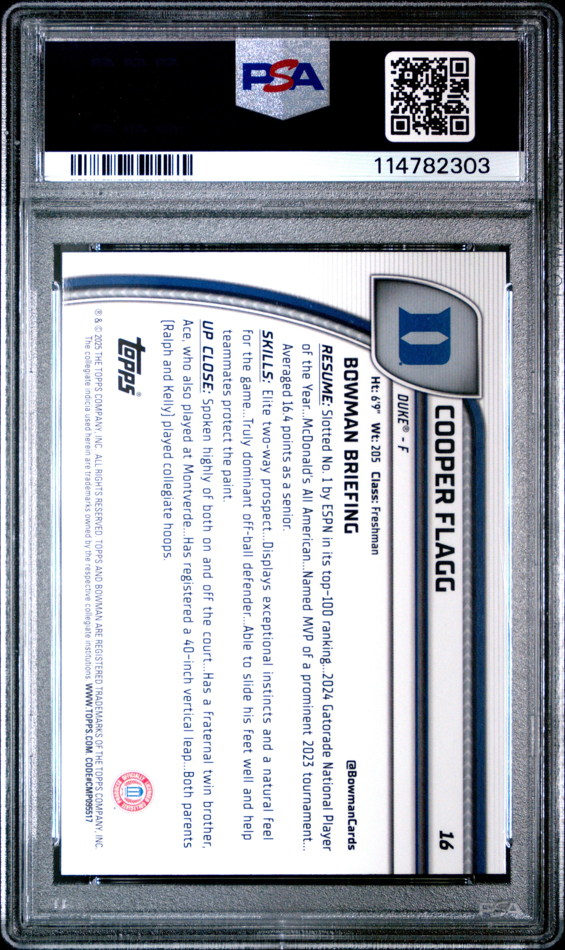 Graded 2024 Topps Bowman Chrome U Cooper Flagg #16 XFractor Rookie RC Basketball Card PSA 10 Gem Mint