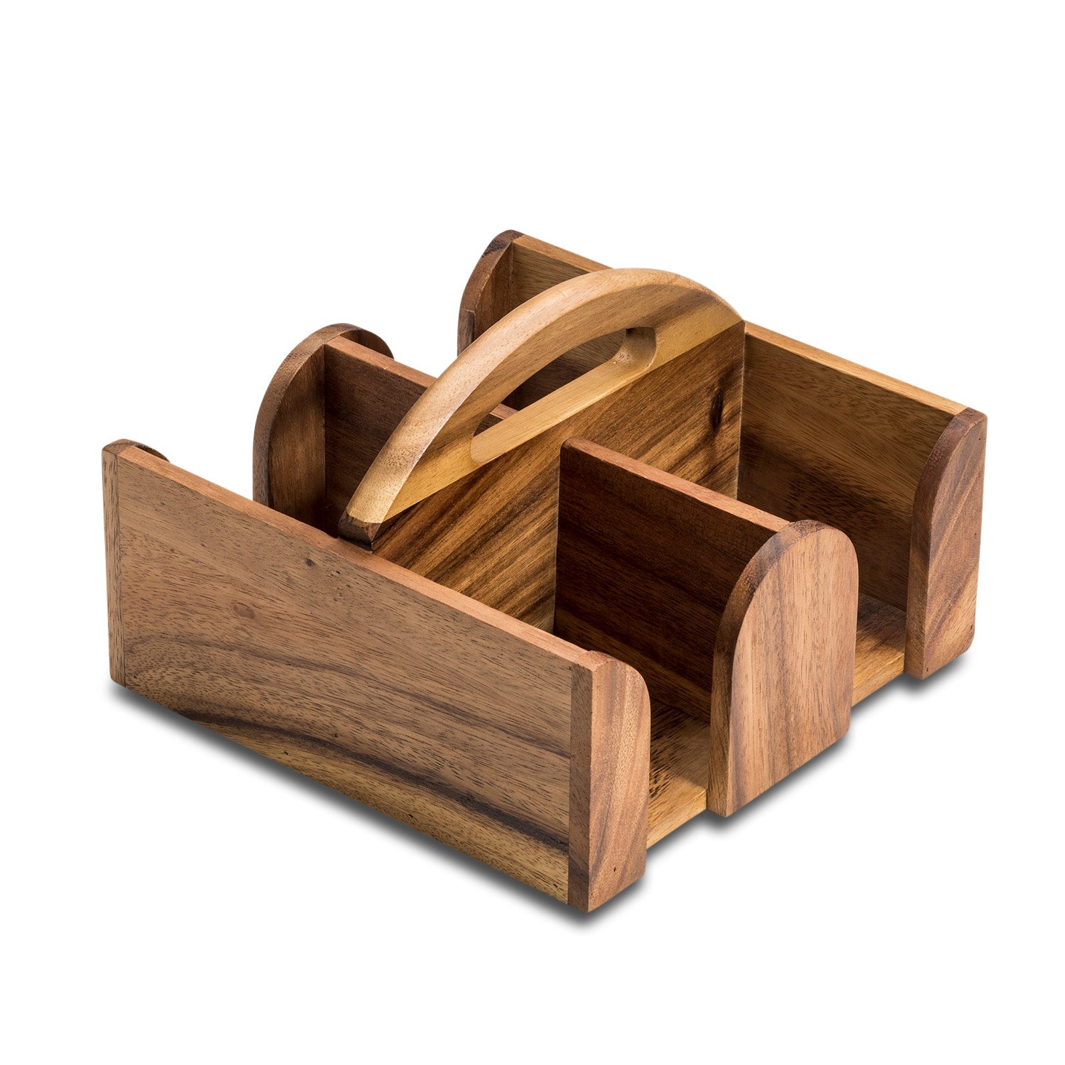 Acacia Wood Mug Caddy 4-Cup Tray With Handle Serving Carrier