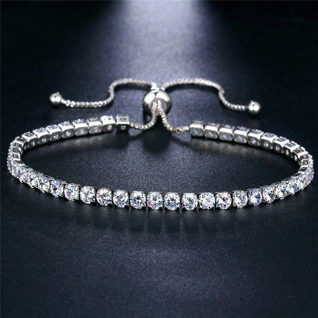 Adjustable Dainty Tennis Bracelet Sterling Silver CZ