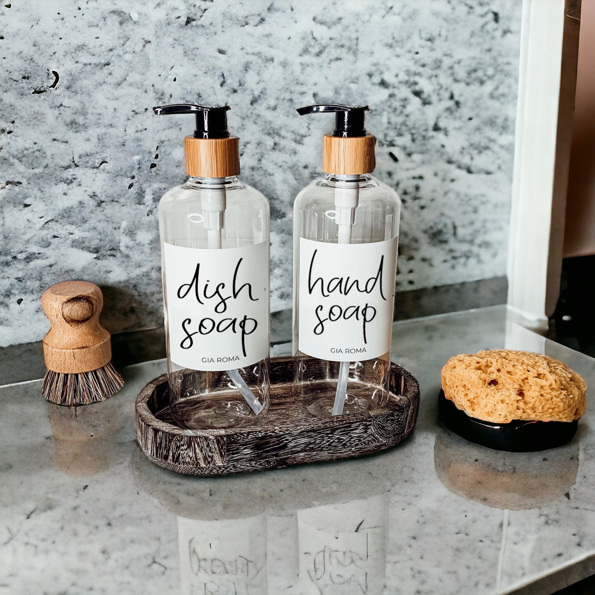 Handmade Rustic Wood Tray For Two 16oz Dispensers And Vanity Countertop Tray