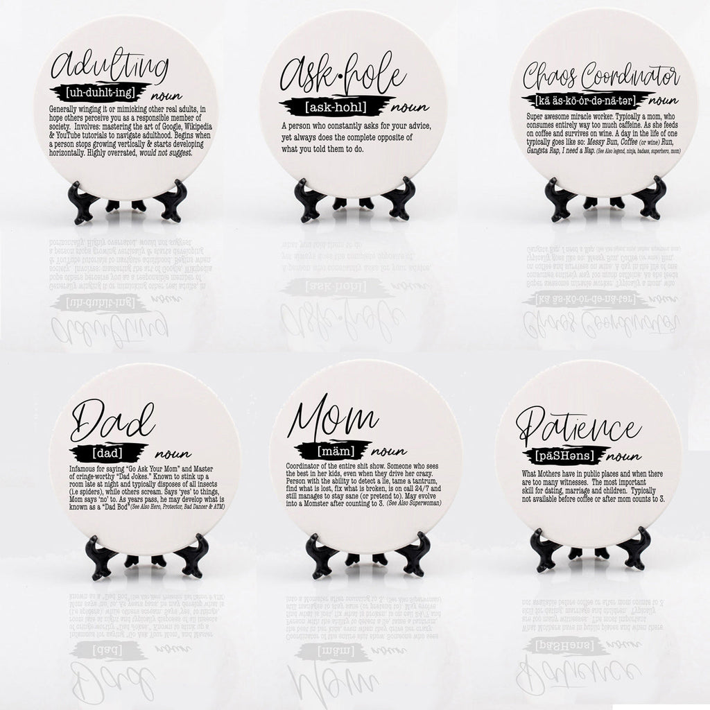 Adulting Funny Coaster Gift Set 6 Pack Humorous Quote Drink Coasters Home Bar Decor