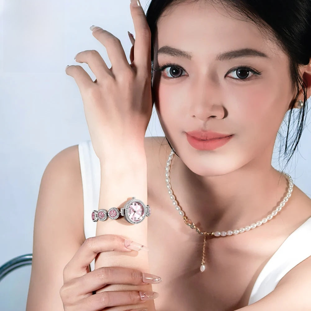 Women's Elegant Bracelet Quartz Watch Red Dial Waterproof