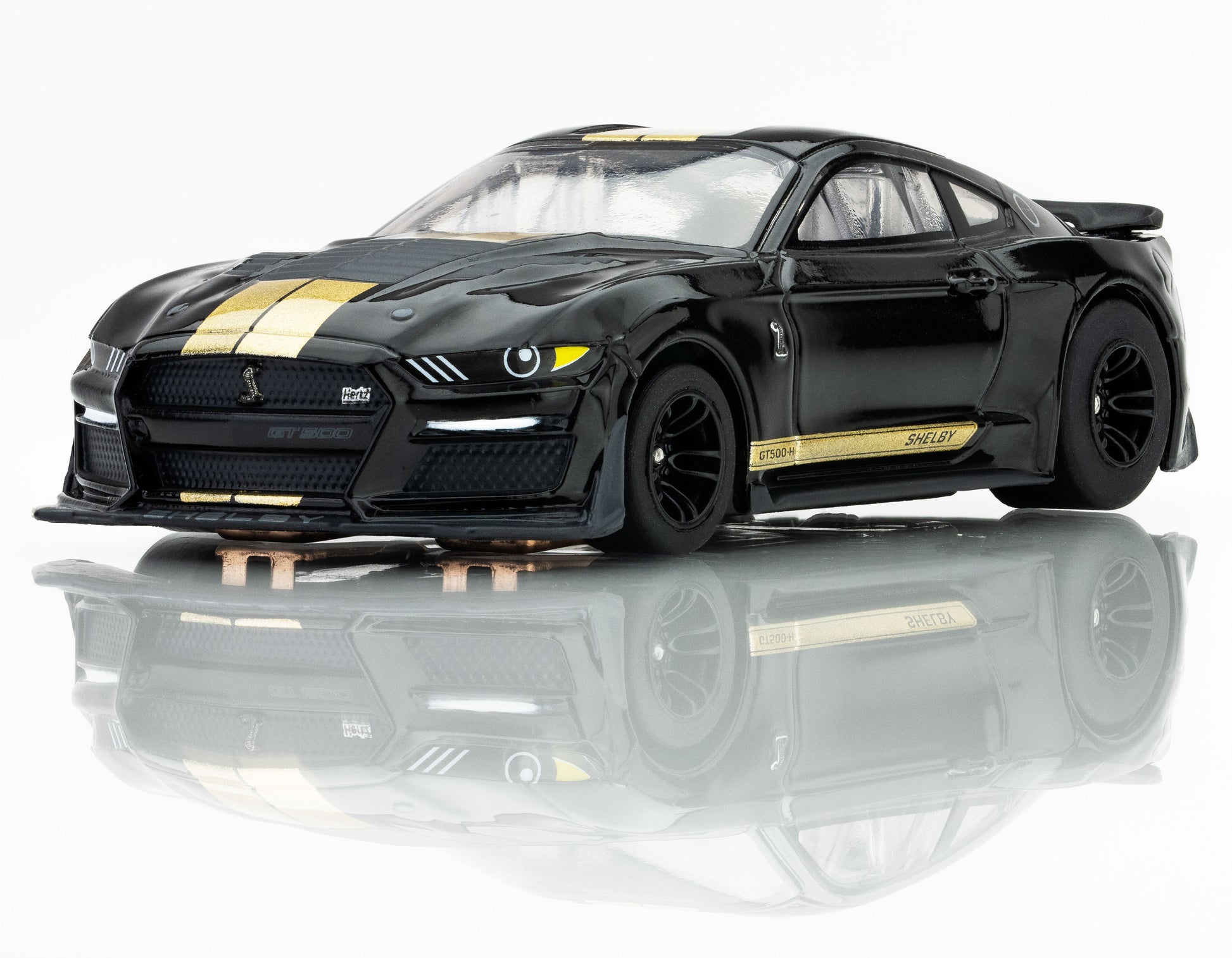 AFX 2022 Shelby Mustang GT500H Hertz Edition Black/Gold HO Scale Slot Car – 22082