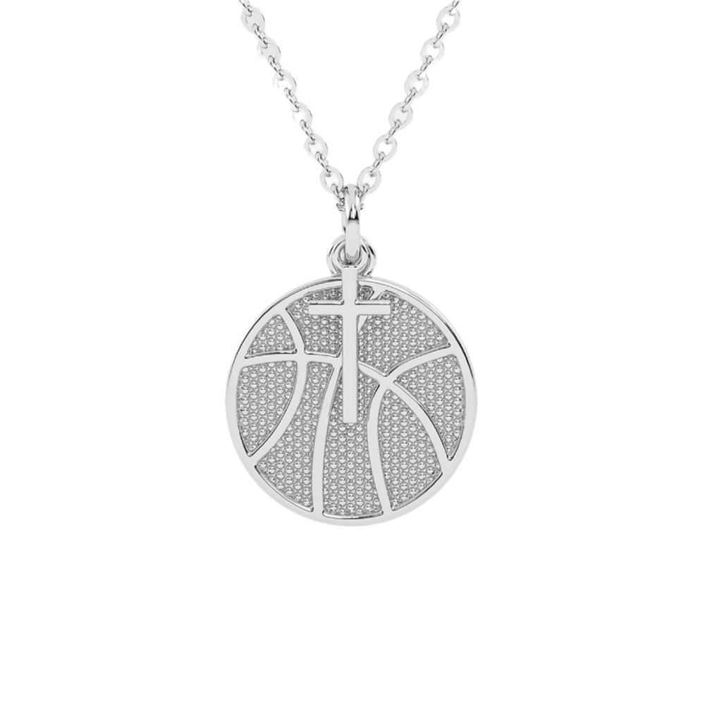Basketball Cross Necklace w/ Dangle Pendant