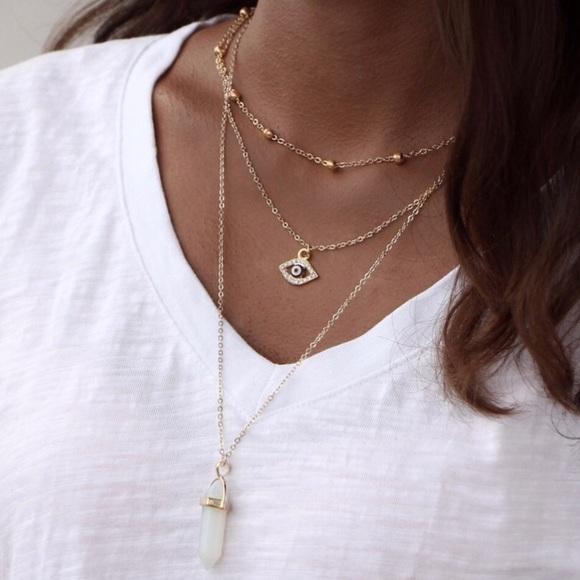 All Seeing Eye Layered Gold Necklace With Pendant Charm