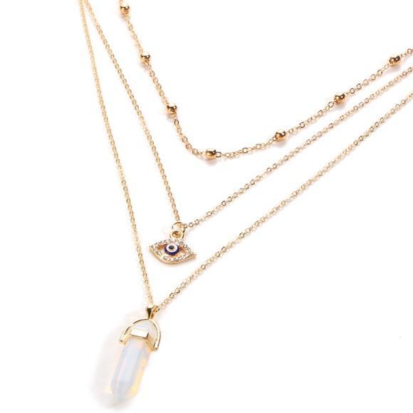 All Seeing Eye Layered Gold Necklace With Pendant Charm