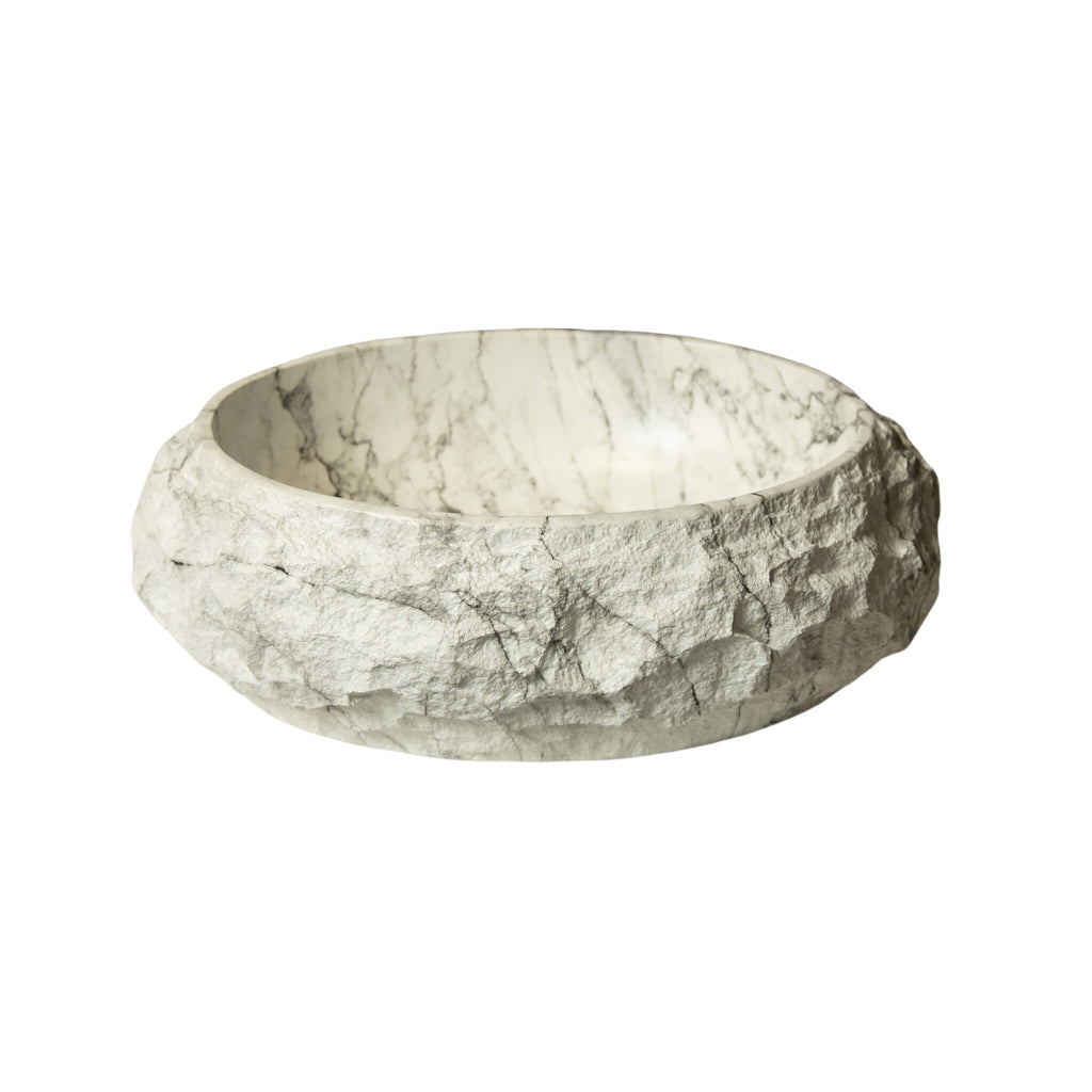 Nuvia 18-Inch Ivory Oval Bathroom Resin Vessel Basin Sink With Stone Pattern (SAK65412)