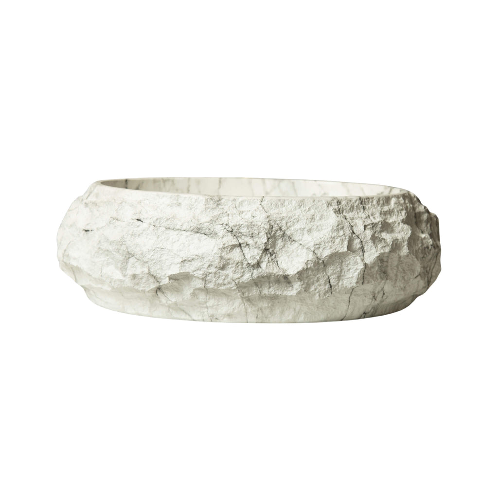 Nuvia 18-Inch Ivory Oval Bathroom Resin Vessel Basin Sink With Stone Pattern (SAK65412)