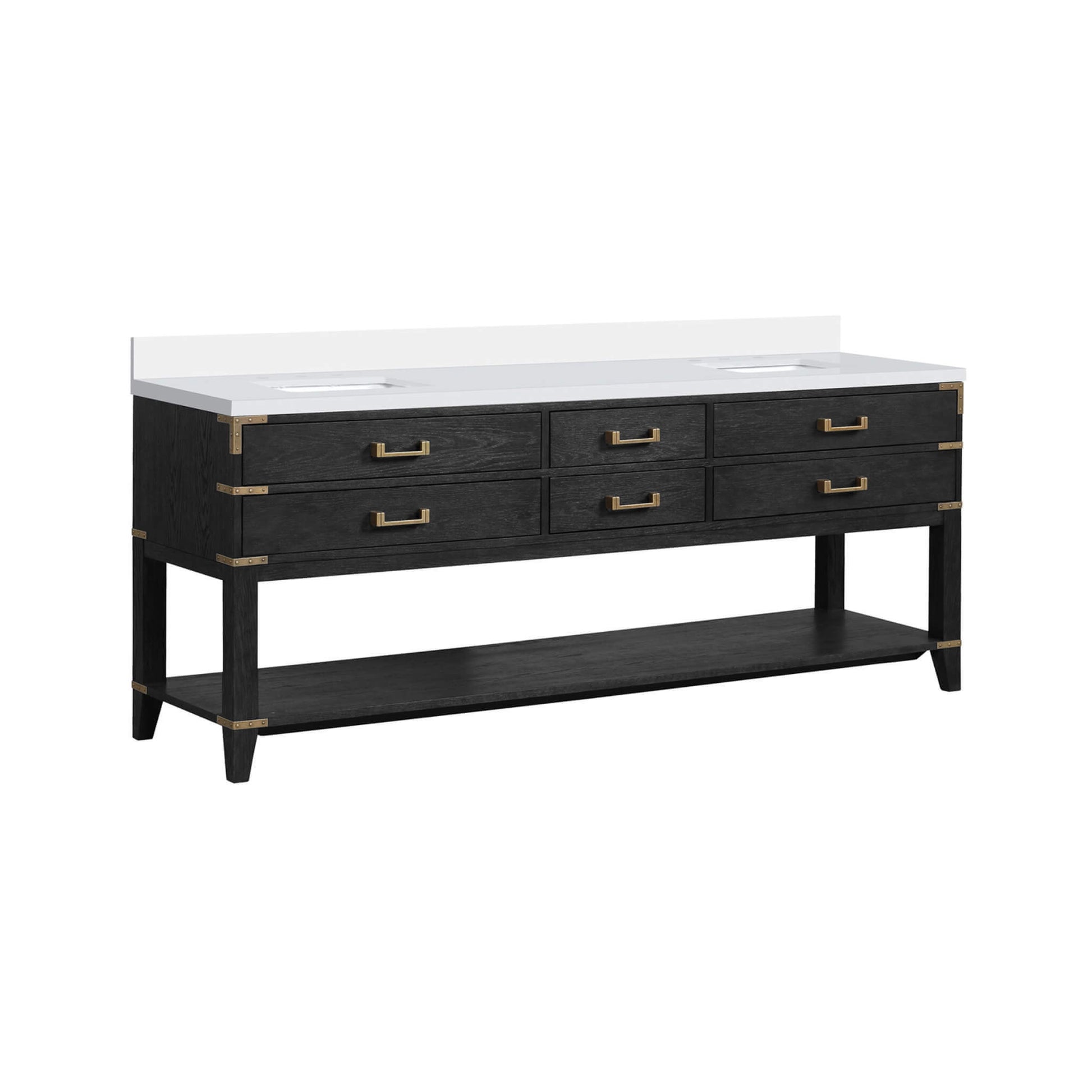 Nuvia 84-Inch Black Oak Double Bathroom Vanity With White Quartz Top (SAK97241)