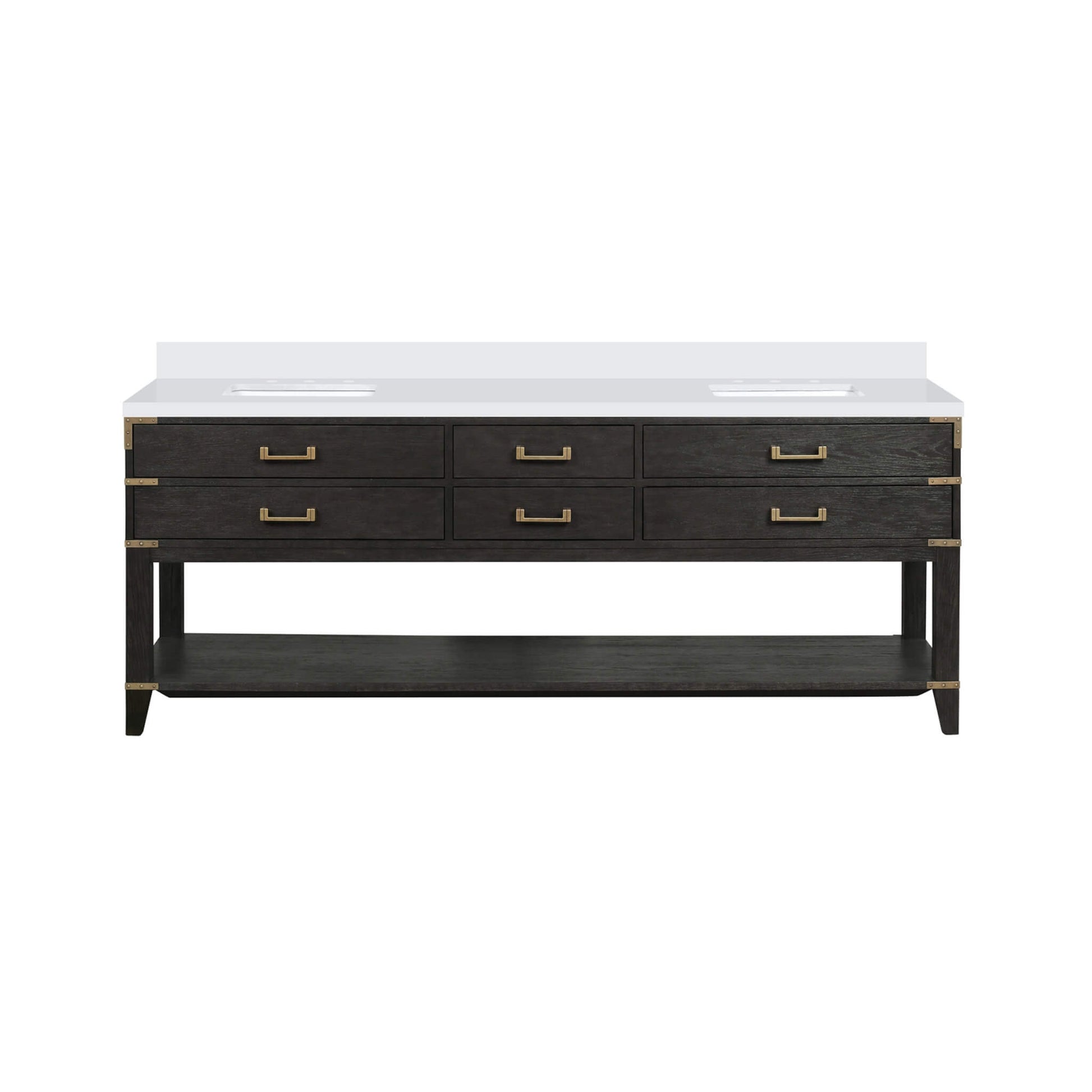 Nuvia 84-Inch Black Oak Double Bathroom Vanity With White Quartz Top (SAK97241)
