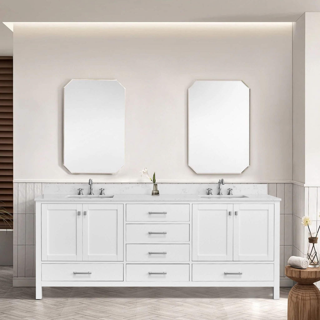Nuvia 84-Inch Double Basin Freestanding Bathroom Vanity With Solid Wood Frame [No Faucet] (SAK82614)