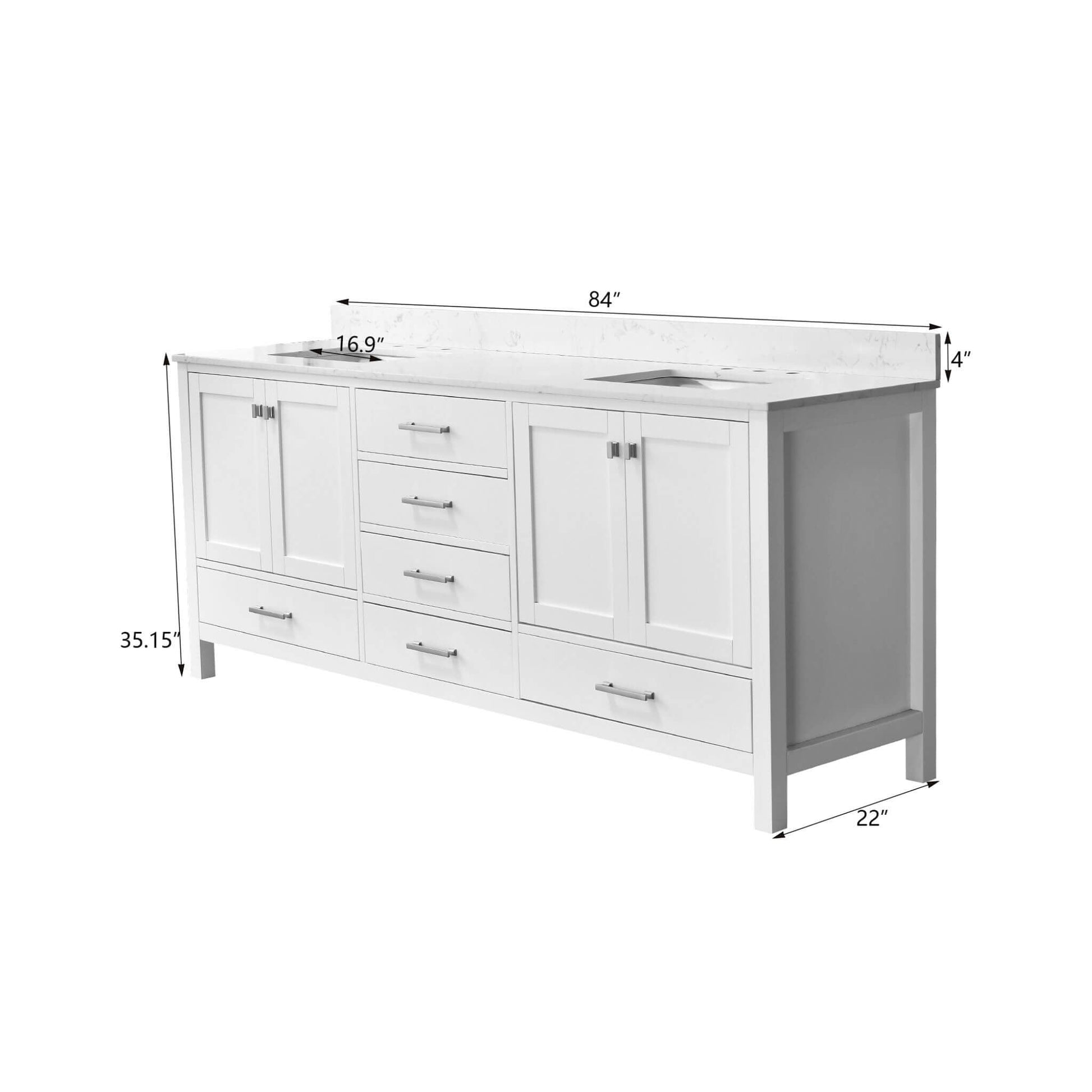 Nuvia 84-Inch Double Basin Freestanding Bathroom Vanity With Solid Wood Frame [No Faucet] (SAK82614)