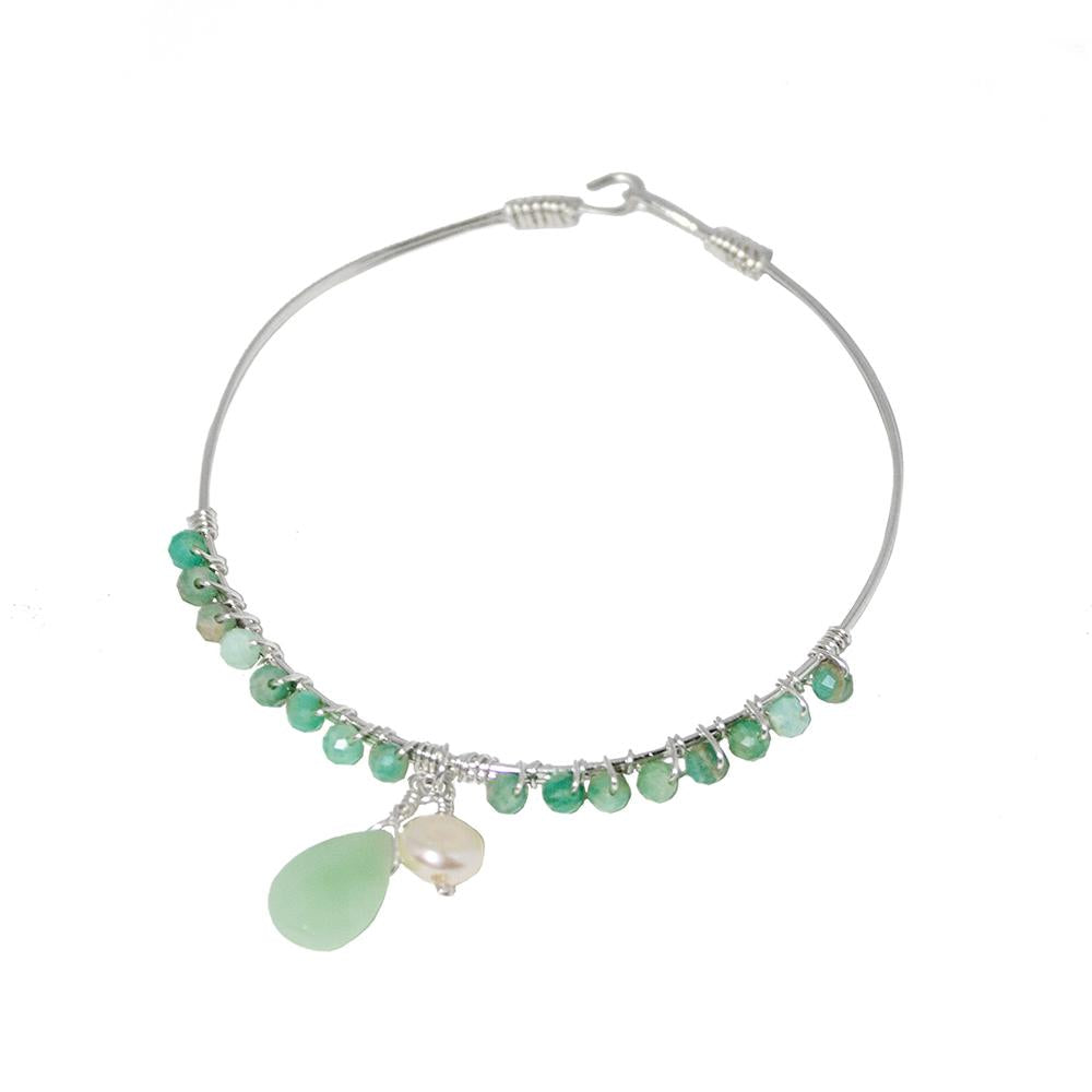 Amazonite Sterling Silver Beaded Bracelet With Pearl