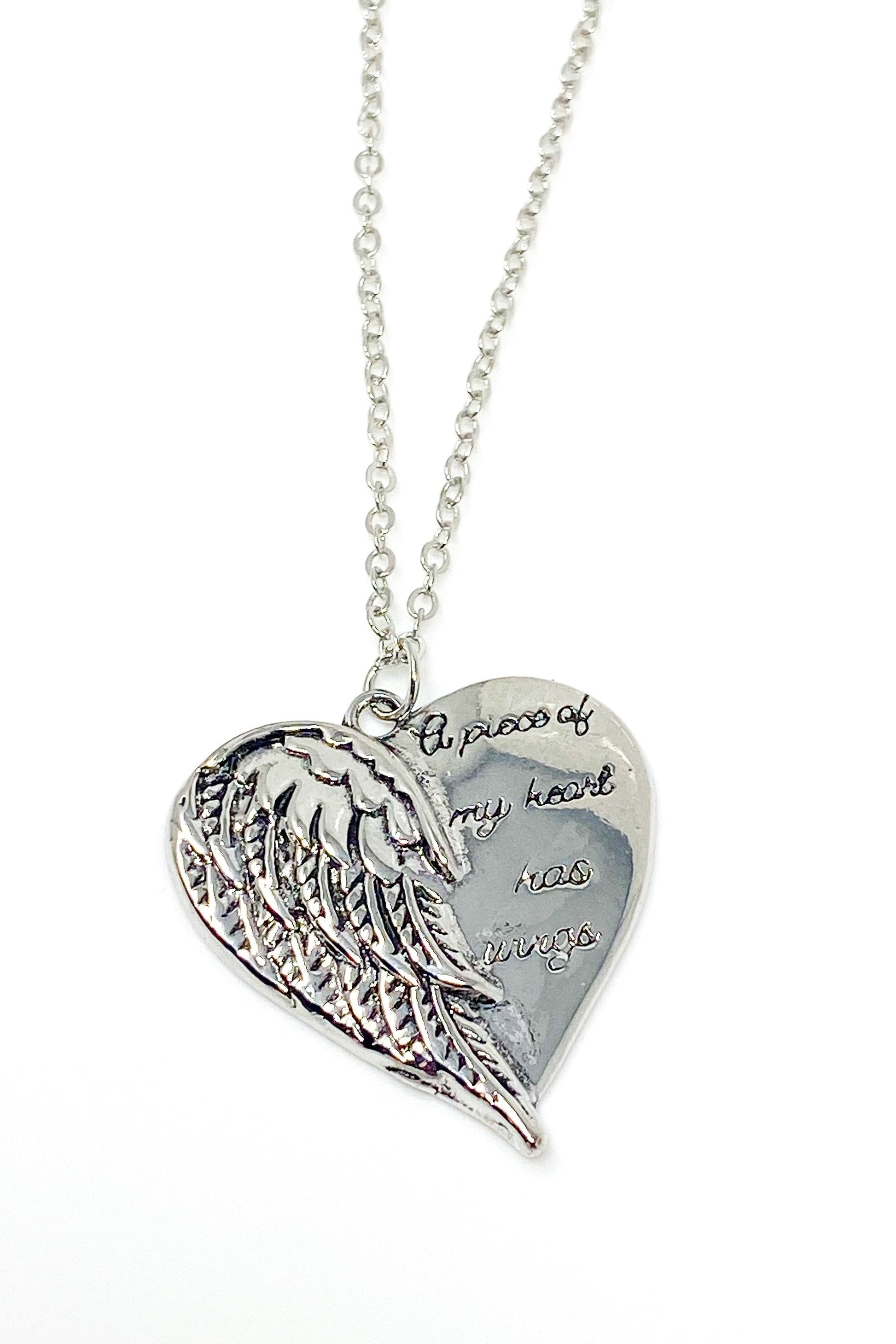 Angel Wing Heart Necklace Memorial Silver Pendant Charm