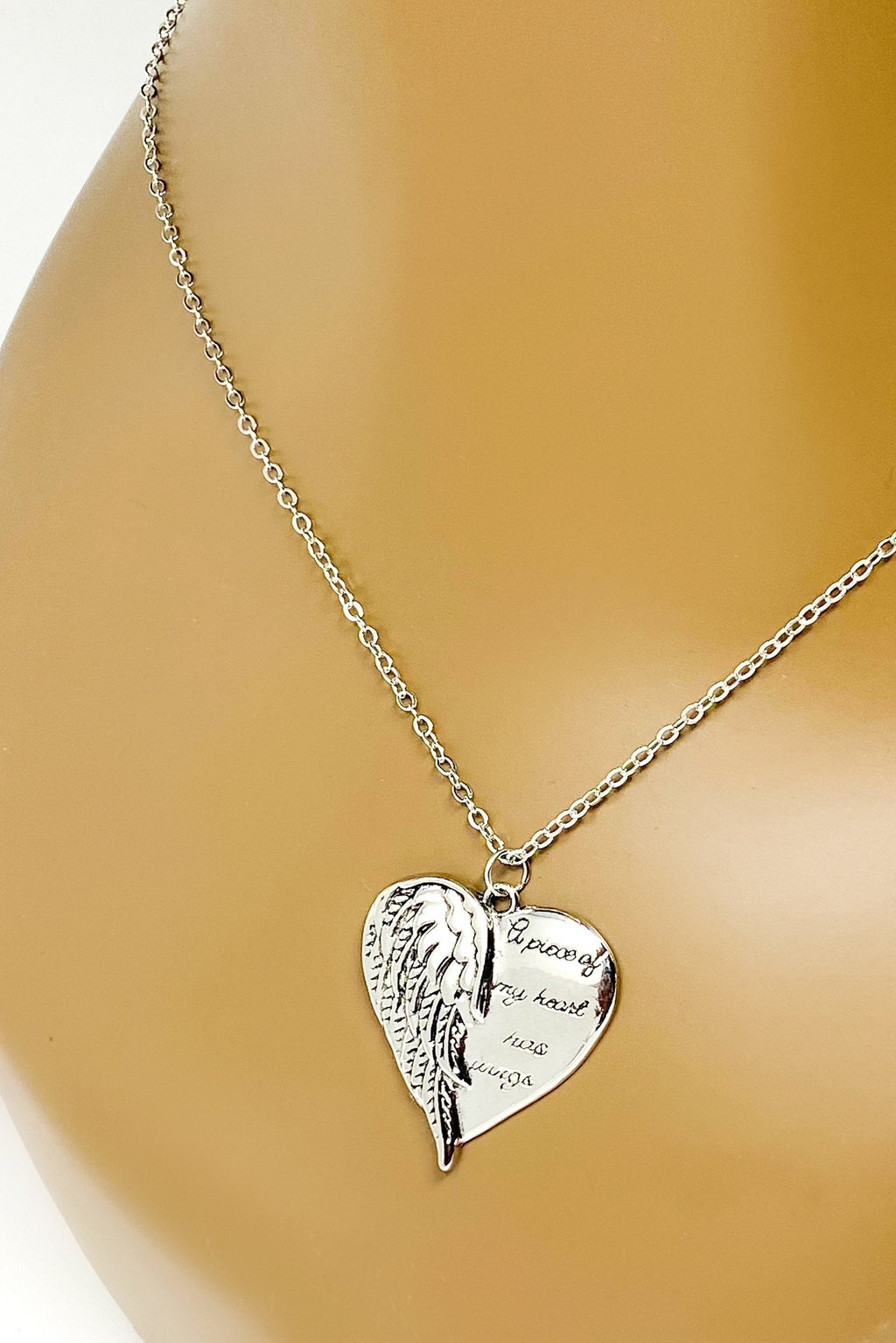 Angel Wing Heart Necklace Memorial Silver Pendant Charm