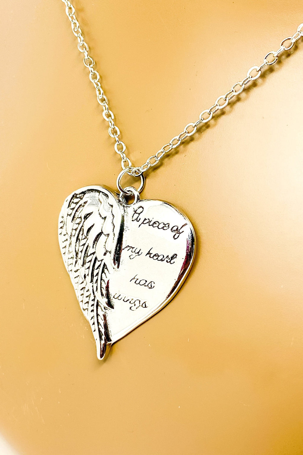 Angel Wing Heart Necklace Memorial Silver Pendant Charm