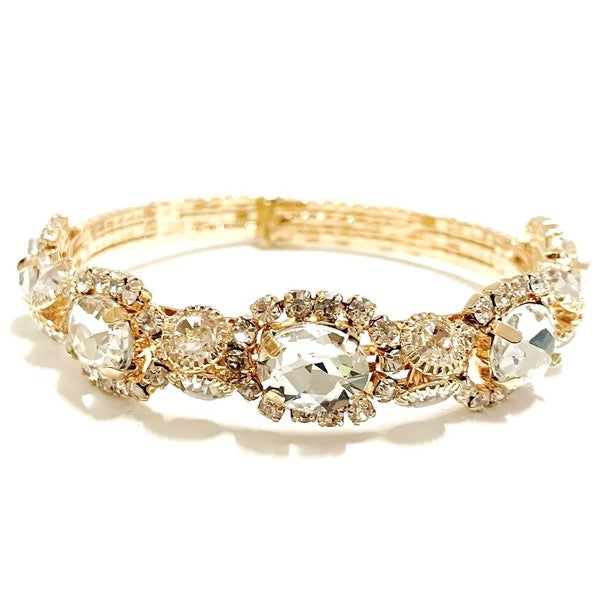 Antique Floral Rhinestone Spring Bracelet Gold Vines