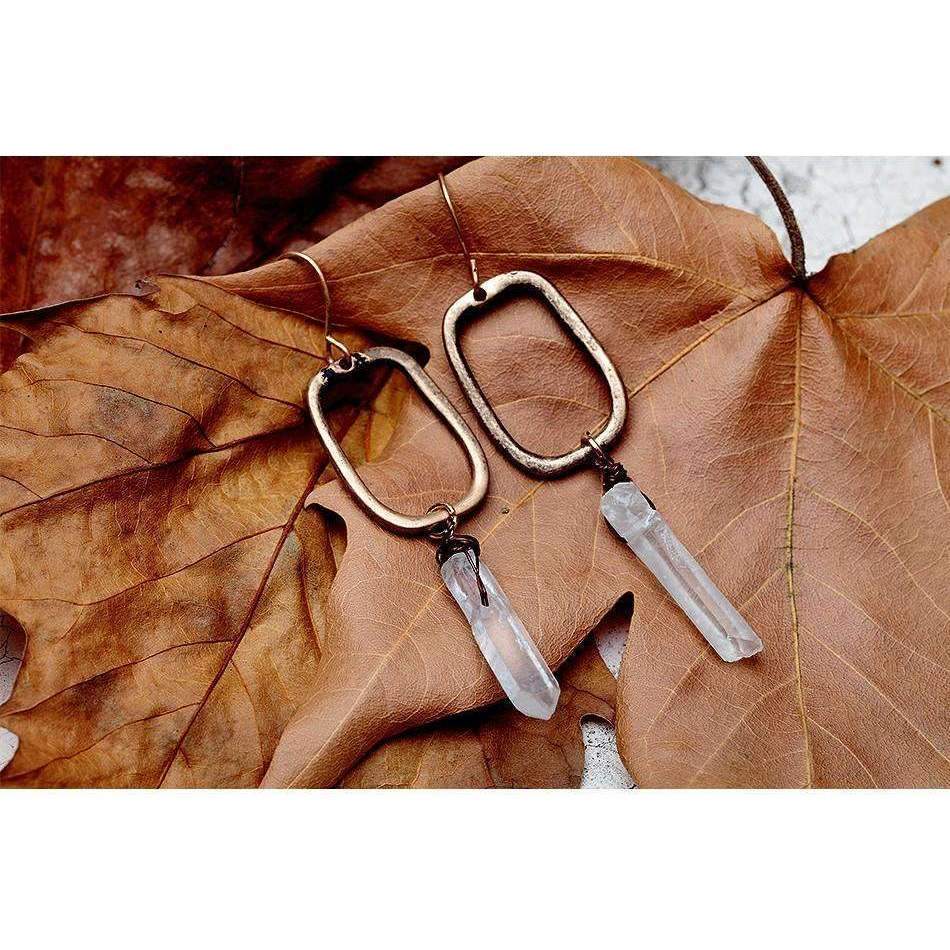 Antique Quartz Drop Earrings Boho Crystal Dangle Minimal