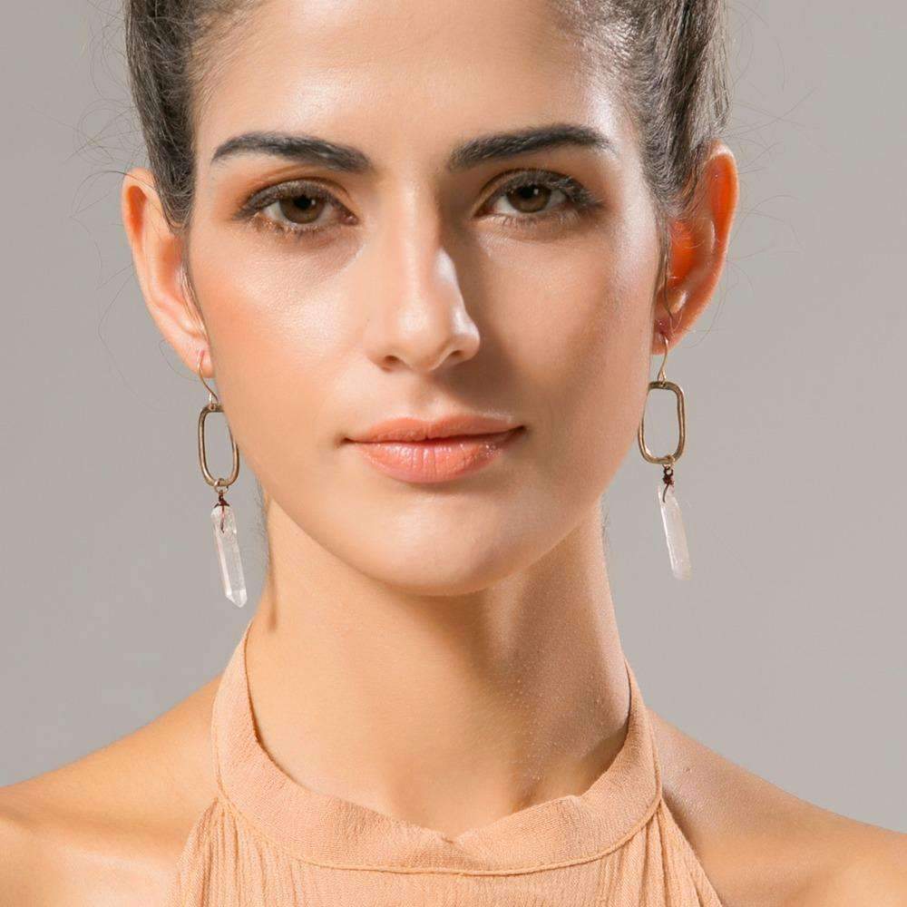 Antique Quartz Drop Earrings Boho Crystal Dangle Minimal