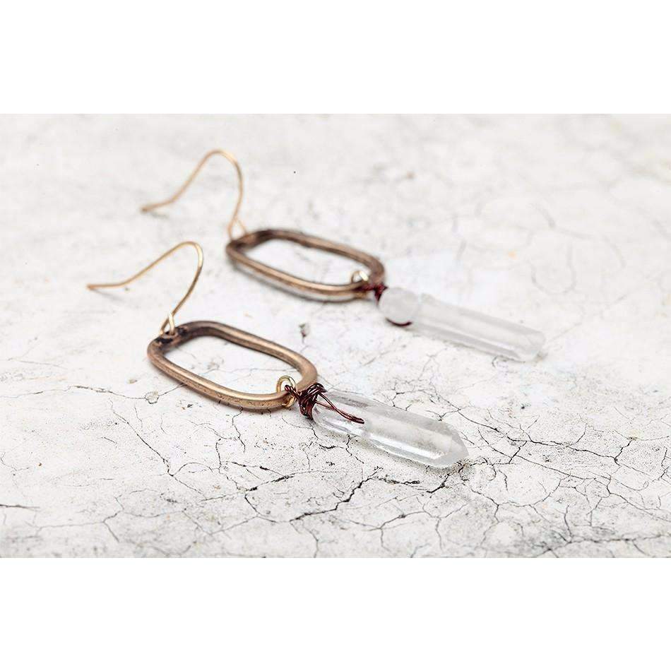 Antique Quartz Drop Earrings Boho Crystal Dangle Minimal