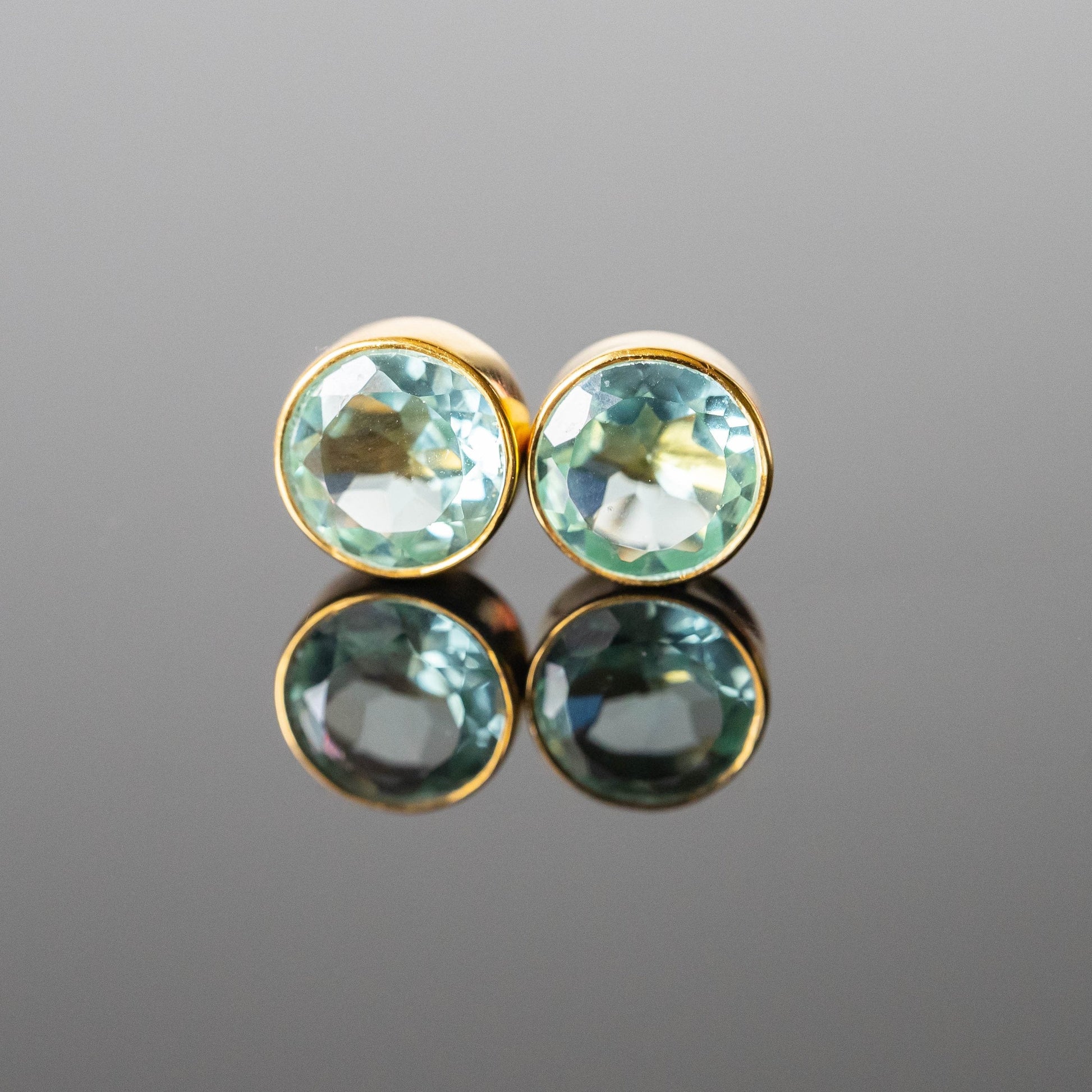 Aquamarine 8mm Round Stud Earrings Classic Sterling Silver