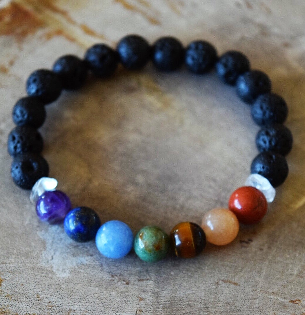 Aromatherapy Chakra Gemstone Lava Bead Diffuser Bracelet