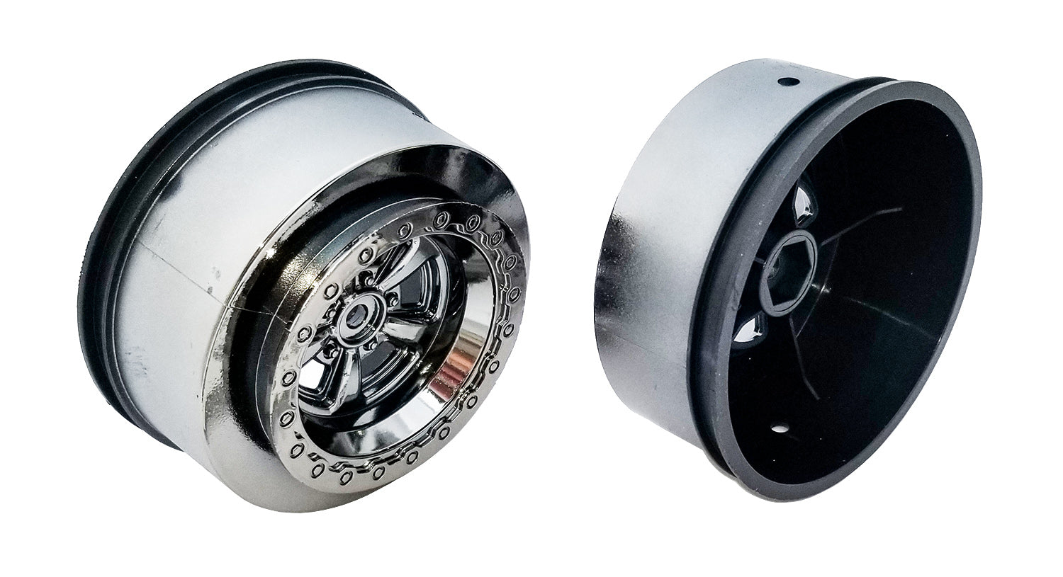 Team Associated Drag Rear Wheels 2.2 in / 3.0 in 12mm Hex Black Chrome