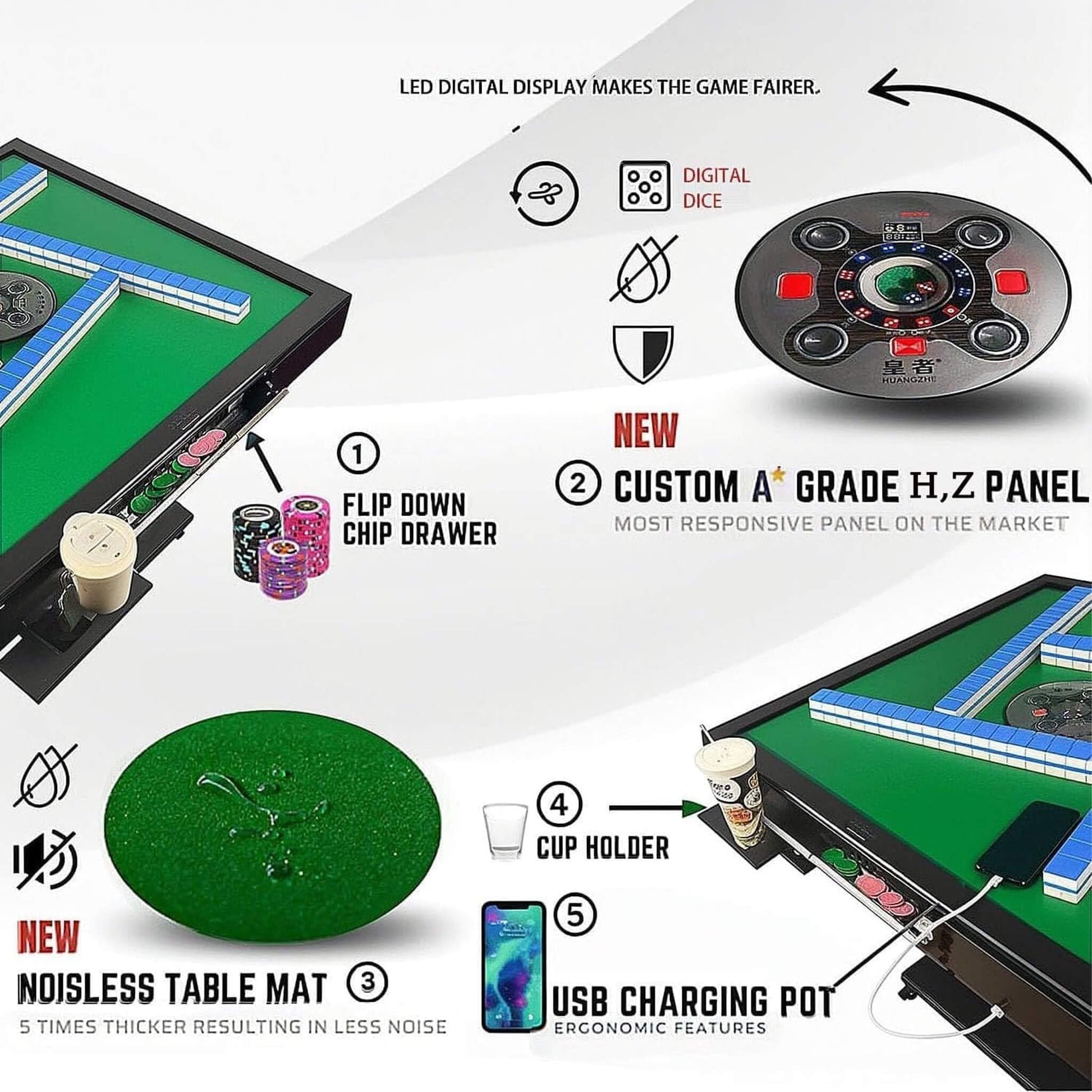 Automatic Ultra-Thin Foldable Mahjong Table With Two 152 42MM Tile Sets (SAK82950)