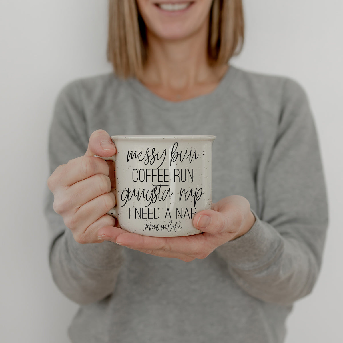 Messy Bun Coffee Run 14.5oz Ceramic Campfire Mug Double-Sided Speckled