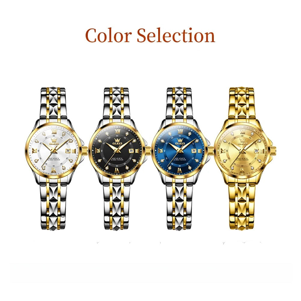 Women's Gold Stainless Steel Small Round Watch Date
