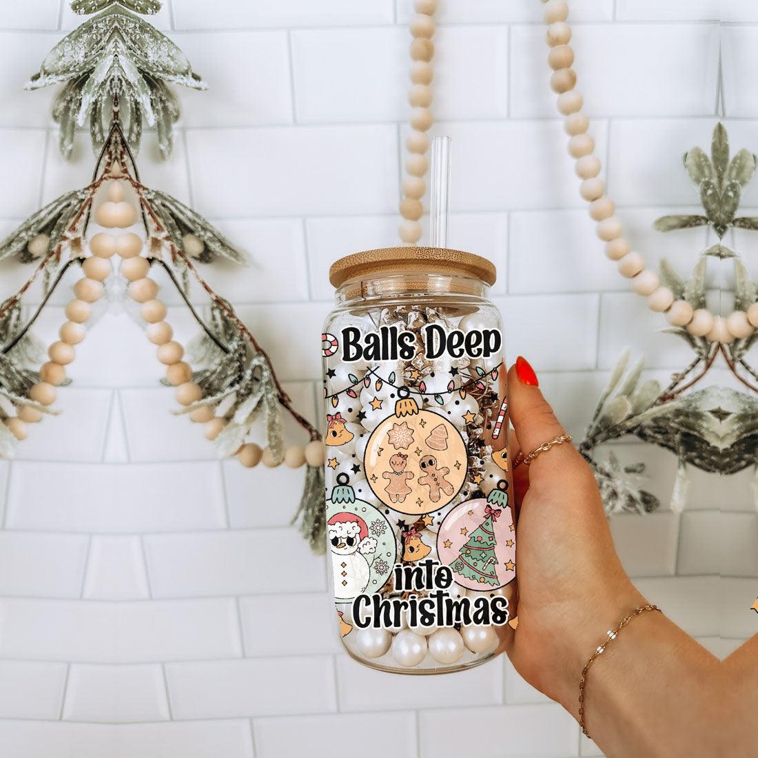 Balls Deep 17oz Christmas Mug Funny Holiday Cup With Ornament Design Humorous Seasonal Drinkware