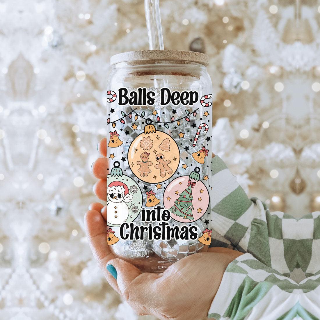 Balls Deep 17oz Christmas Mug Funny Holiday Cup With Ornament Design Humorous Seasonal Drinkware