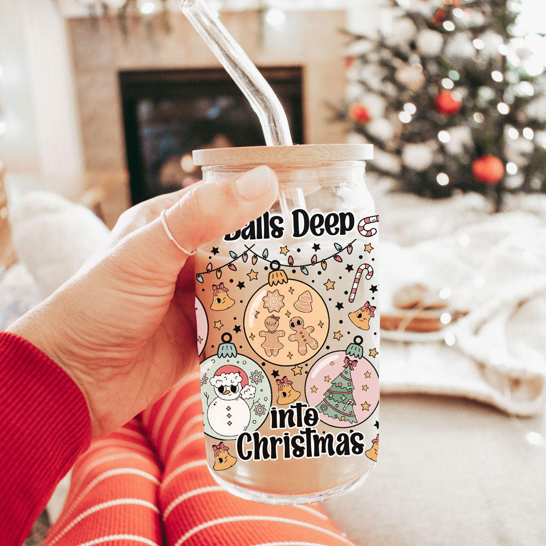 Balls Deep 17oz Christmas Mug Funny Holiday Cup With Ornament Design Humorous Seasonal Drinkware