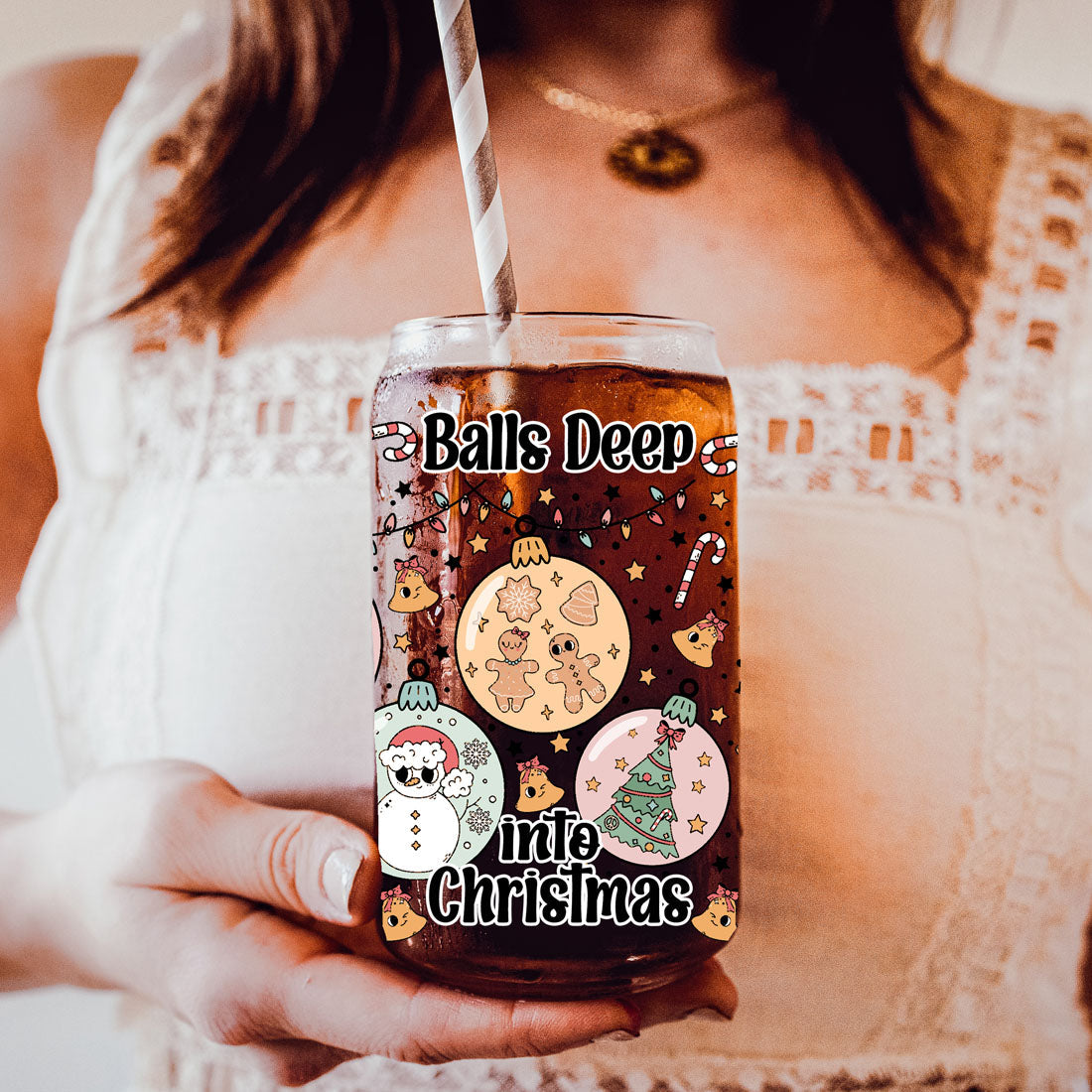 Balls Deep 17oz Christmas Mug Funny Holiday Cup With Ornament Design Humorous Seasonal Drinkware