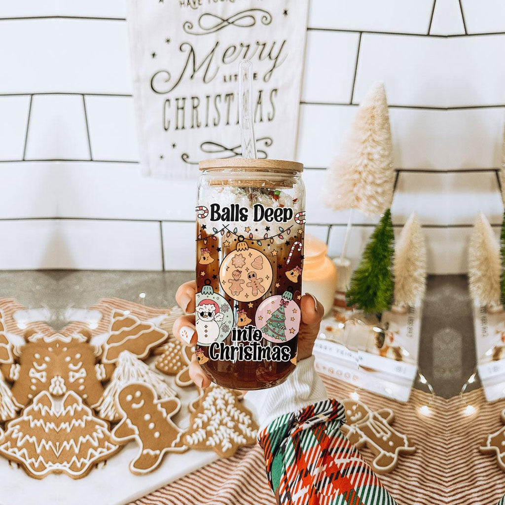 Balls Deep 17oz Christmas Mug Funny Holiday Cup With Ornament Design Humorous Seasonal Drinkware