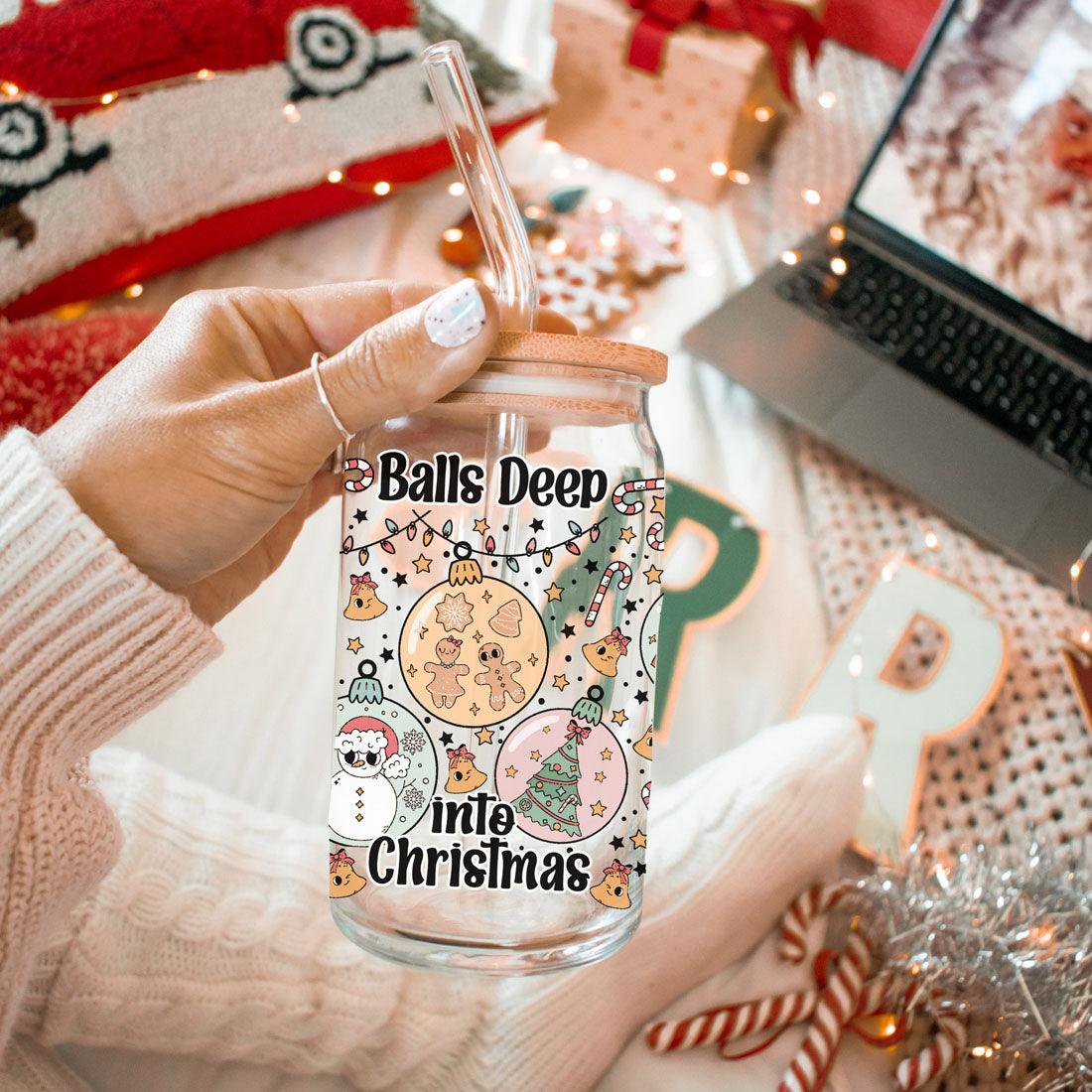 Balls Deep 17oz Christmas Mug Funny Holiday Cup With Ornament Design Humorous Seasonal Drinkware