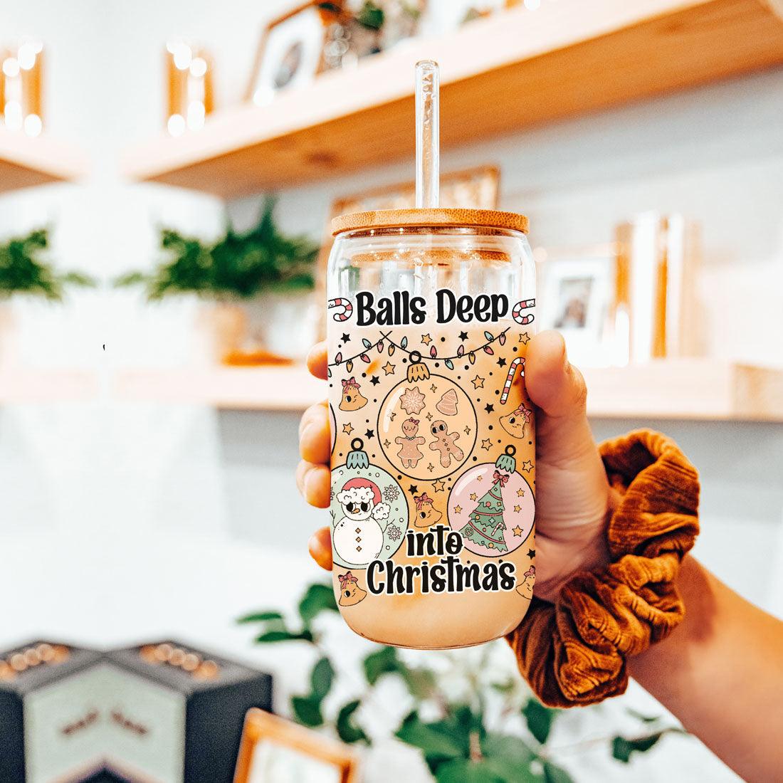 Balls Deep 17oz Christmas Mug Funny Holiday Cup With Ornament Design Humorous Seasonal Drinkware