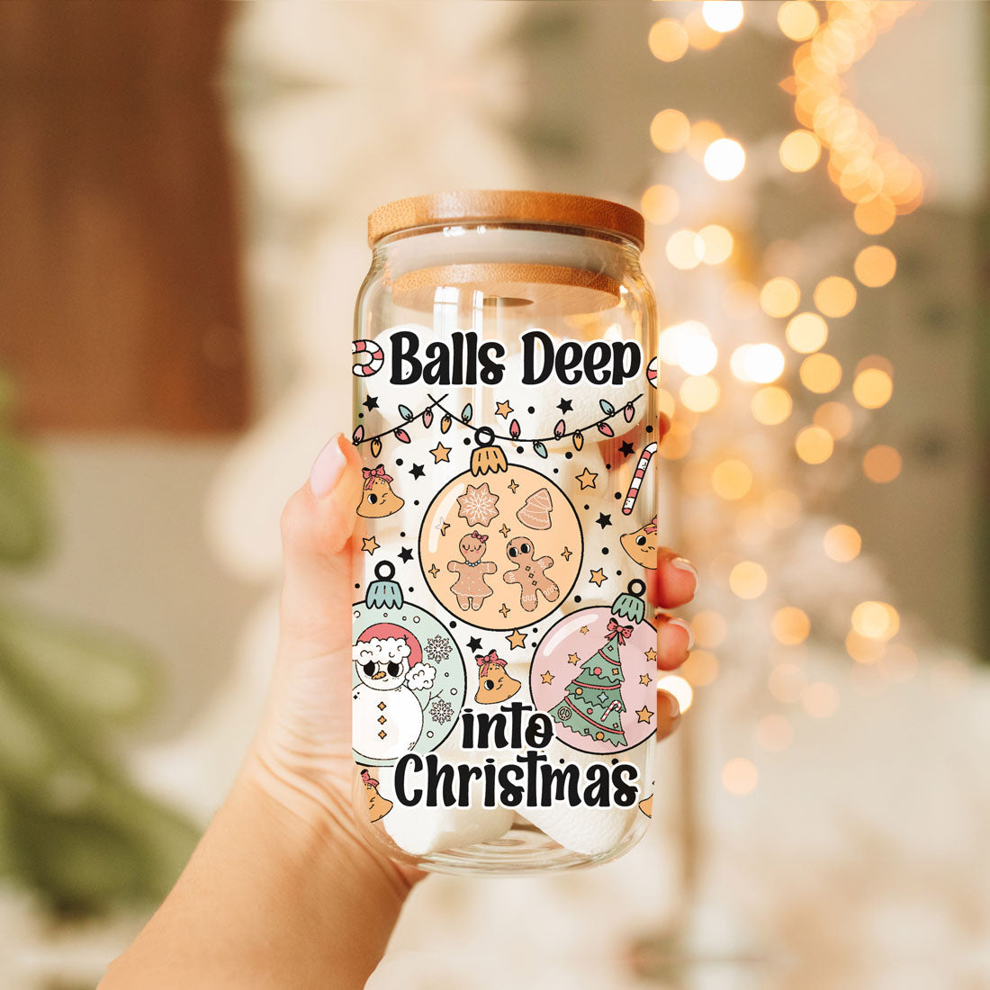Balls Deep 17oz Christmas Mug Funny Holiday Cup With Ornament Design Humorous Seasonal Drinkware