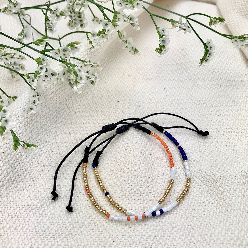 Beaded Bracelet Set Of 2 Adjustable Glass Bead Cotton Thread Layering Bracelets