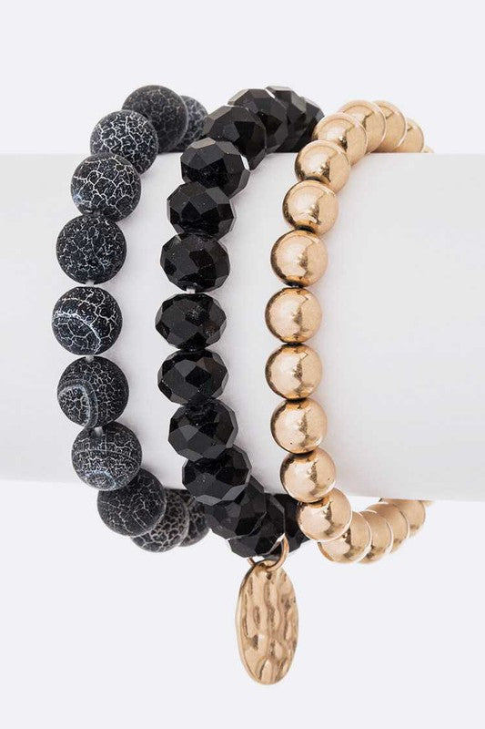 Beaded Layered Stretch Bracelet Set For Women 3 Piece