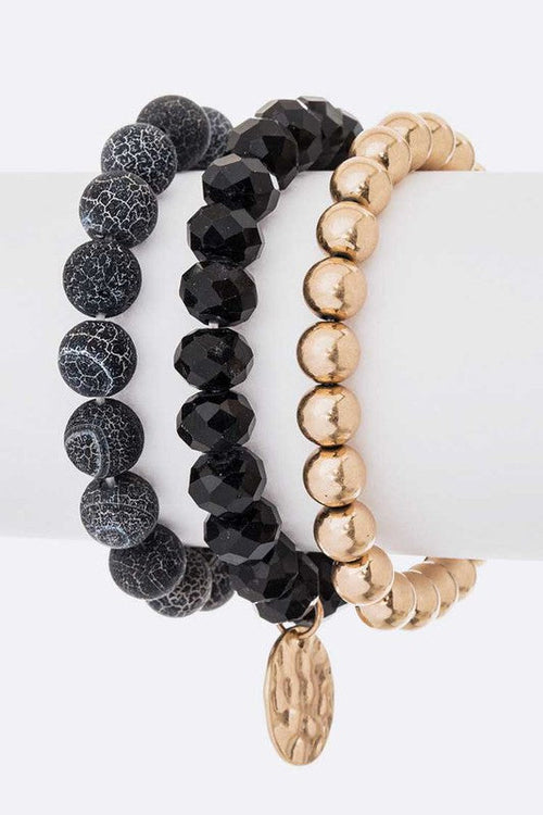 Beaded Layered Stretch Bracelet Set For Women 3 Piece