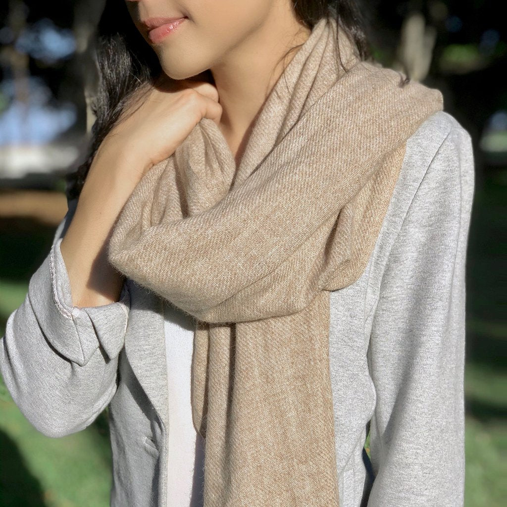 Beige Oversized Handloom Cashmere Scarf Wrap - Grade A Himalayan Soft Throw