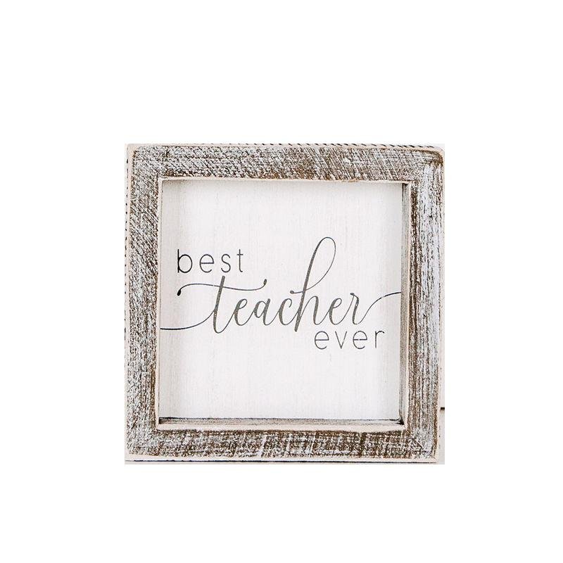 Best Teacher Ever Wooden Sign 5x5 Framed Gift For Teacher Appreciation Teacher Day Classroom Decor