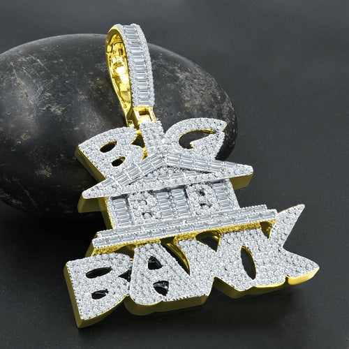 Iced Hip Hop Gold Tone Pendant With Baguette Crystals