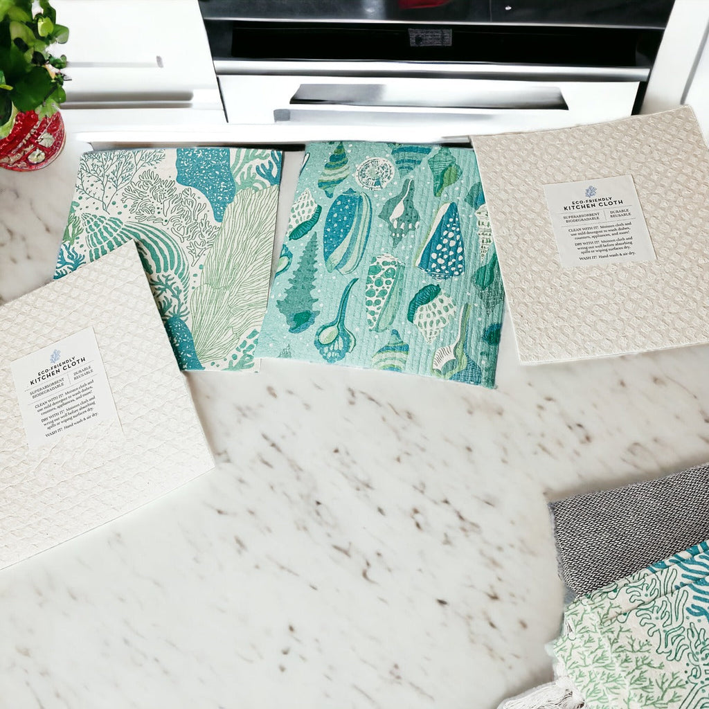 Biodegradable Kitchen Cloth Coastal Beach Style 70% Cellulose 30% Cotton