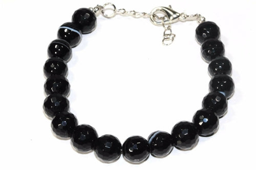 Black Agate Beaded Bracelet For Men And Women 8mm Round