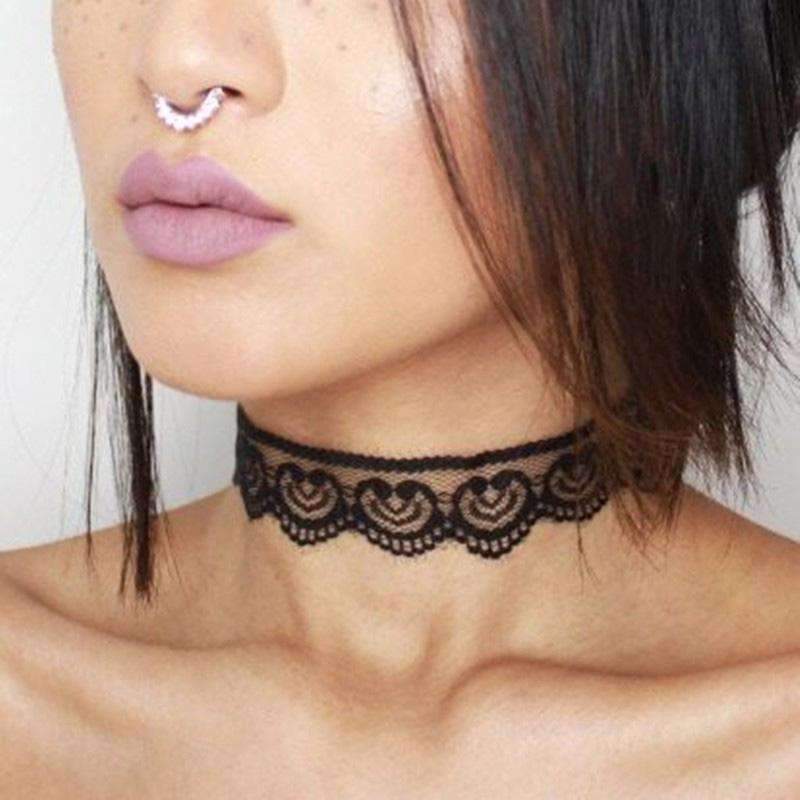 Black Lace Choker Necklace Adjustable Vintage Gothic Collar