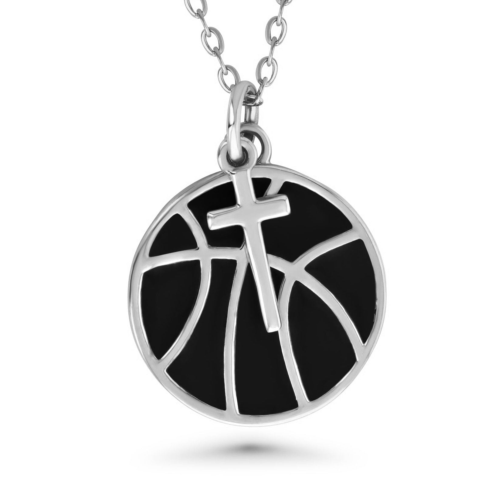 Basketball Cross Necklace w/ Dangle Pendant