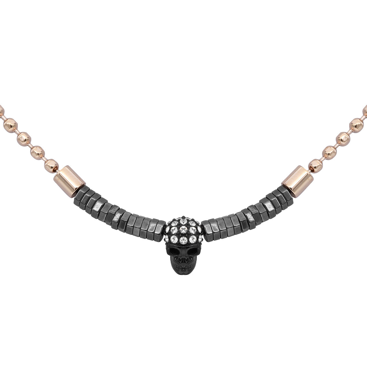 Black Skull Hematite Bead Necklace Gothic Pendant Unisex
