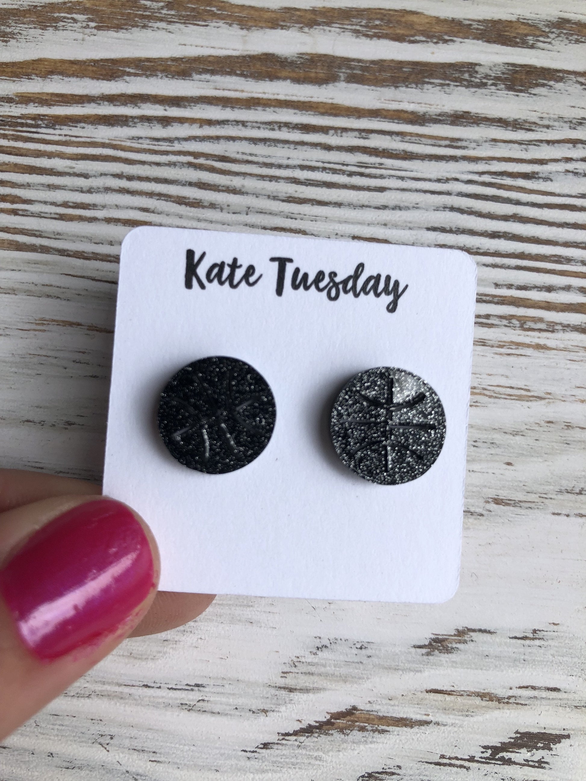 Black Sparkle Basketball Acrylic Stud Earrings For Women